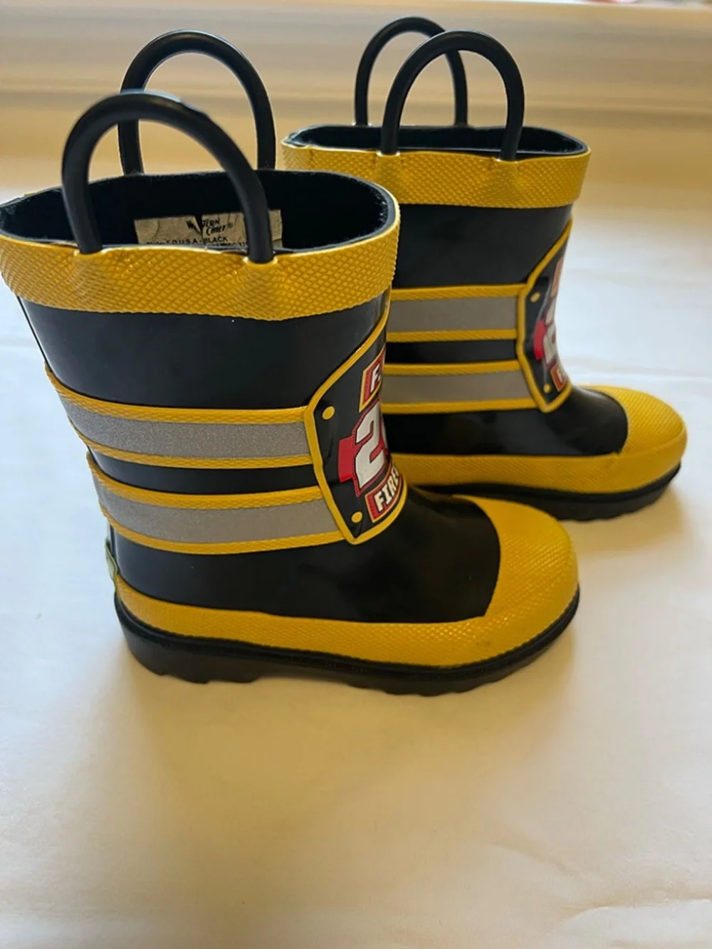 KIDS Fire Department .U.S.A. RAIN BOOT - BLACK -Western Chief - Like New - Sz 7